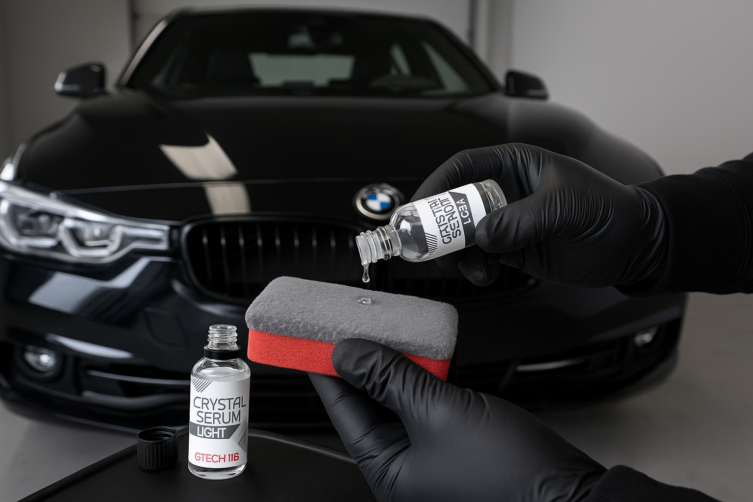 Ceramic coating being applied with an applicator
